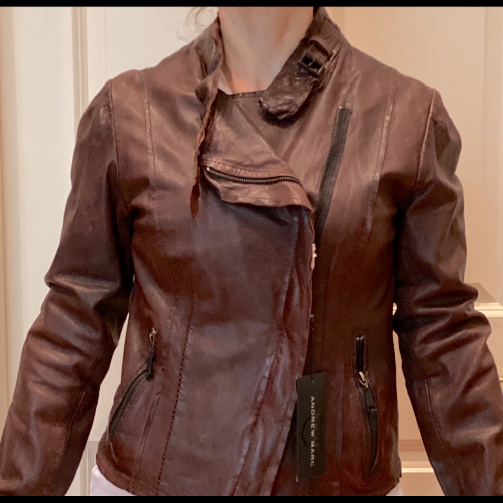 Andrew Mark brown leather Moto jacket